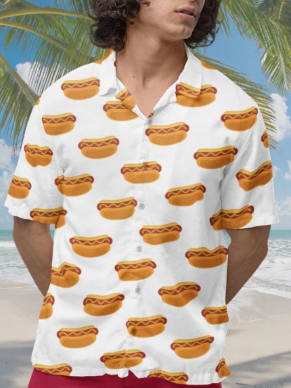 Hot Dog Hawaiian Shirt: White Short-Sleeve Foodie Button-Down